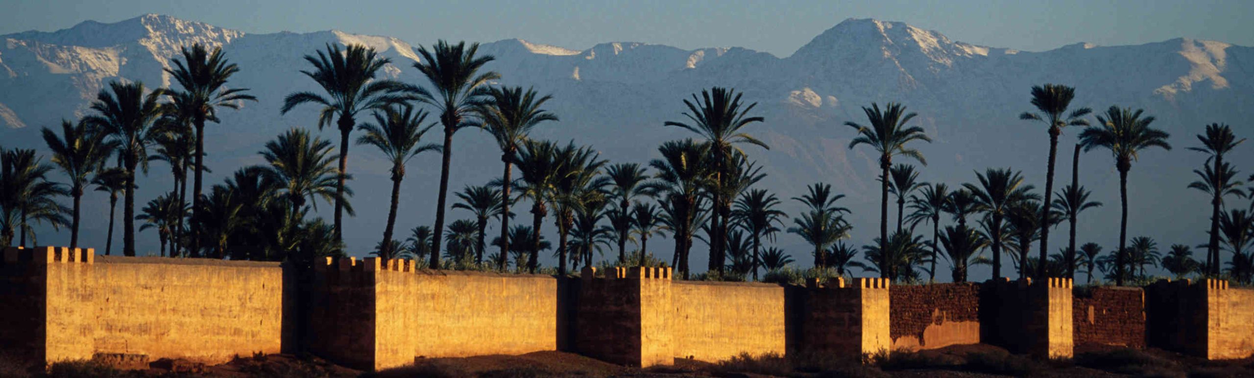 Marrakesch Stadtmauer mit Atlasgebirge